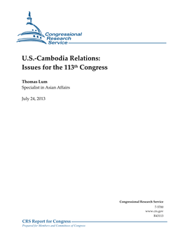 U.S.-Cambodia Relations: Issues for the 113Th Congress