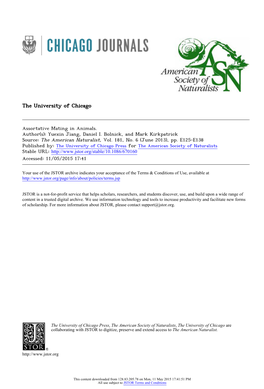 Assortative Mating in Animals. Author(S): Yuexin Jiang, Daniel I