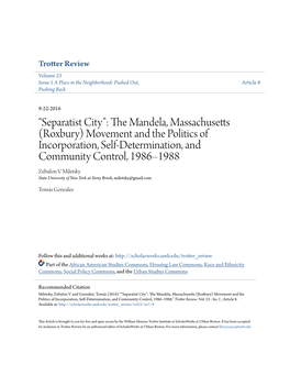 The Mandela, Massachusetts (Roxbury) Movement and the Politics of Incorporation, Self-Determination, and Community Control, 1986–1988