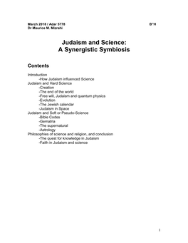 Judaism and Science: a Synergistic Symbiosis