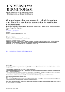 Comparing Ocular Responses to Caloric Irrigation and Electrical Vestibular Stimulation in Vestibular Schwannoma