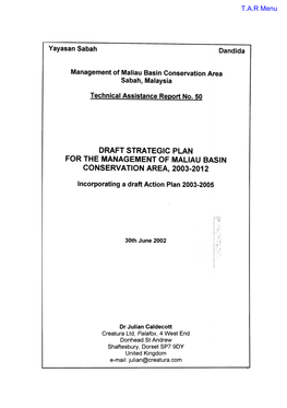 Draft Strategic Plan for the Management of Maliau Basin Conservation Area, 2003-2012