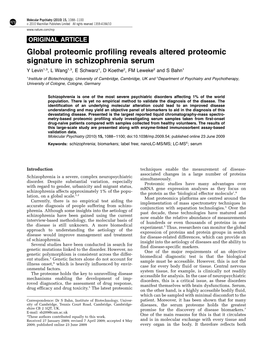 Global Proteomic Profiling Reveals Altered Proteomic Signature In