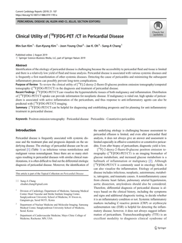 Clinical Utility of [18F]FDG-PET /CT in Pericardial Disease