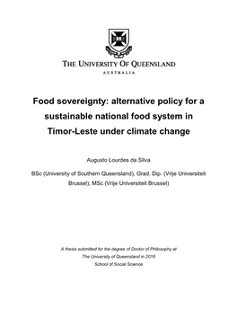 Food Sovereignty: Alternative Policy for a Sustainable National Food System in Timor-Leste Under Climate Change