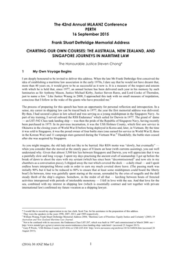 The 42Nd Annual MLAANZ Conference PERTH 16 September 2015 Frank Stuart Dethridge Memorial Address CHARTING OUR OWN COURSES