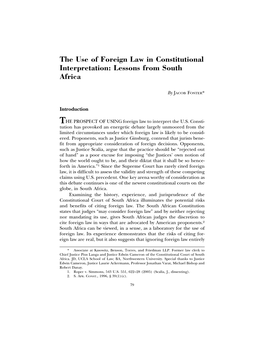The Use of Foreign Law in Constitutional Interpretation: Lessons from South Africa