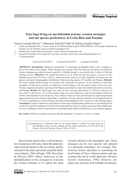 True Bugs Living on Ant-Defended Acacias: Evasion Strategies and Ant Species Preferences, in Costa Rica and Panama