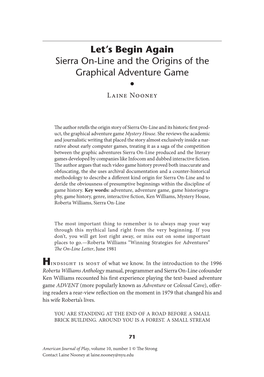 Sierra On-Line and the Origins of the Graphical Adventure Game • Laine Nooney
