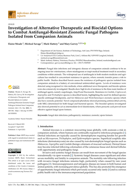 Investigation of Alternative Therapeutic and Biocidal Options to Combat Antifungal-Resistant Zoonotic Fungal Pathogens Isolated from Companion Animals