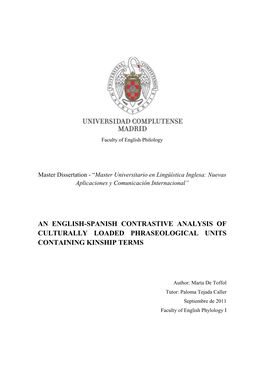 An English-Spanish Contrastive Analysis of Culturally Loaded Phraseological Units Containing Kinship Terms