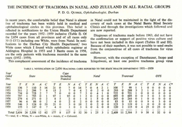 The Incidence of Trachoma in Natal and Zululand in All Racial Groups P