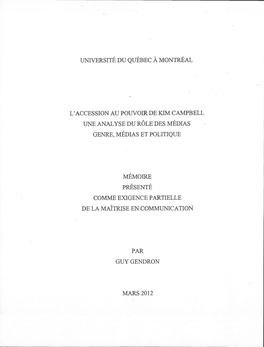 L'accession Au Pouvoir De Kim Campbell Une Analyse Du Rôle Des Médias Genre, Médias Et Politique