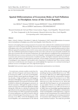 Spatial Differentiation of Ecosystem Risks of Soil Pollution in Floodplain Areas of the Czech Republic