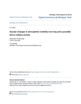 Secular Changes in Atmospheric Turbidity Over Iraq and a Possible Link to Military Activity