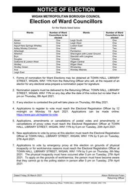 Notice of Local Election May 2021