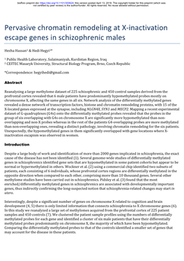 Pervasive Chromatin Remodeling at X-Inactivation Escape Genes in Schizophrenic Males