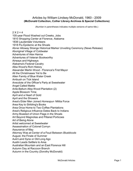 Articles by William Lindsey Mcdonald, 1960 - 2009 (Mcdonald Collection, Collier Library Archives & Special Collections)
