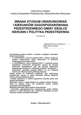 Zmiana Studium Uwarunkowań I Kierunków Zagospodarowania Przestrzennego Gminy Siedlce Kierunki I Polityka Przestrzenna