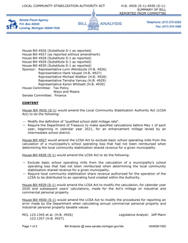 Page 1 of 2 Bill Analysis @ Hb4926/1920 LOCAL COMMUNITY STABILIZATION AUTHORITY ACT H.B. 4926 (S-1)