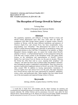 The Reception of George Orwell in Taiwan*