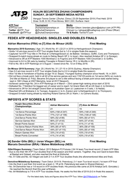 Fedex Atp Head2heads: Singles and Doubles Finals