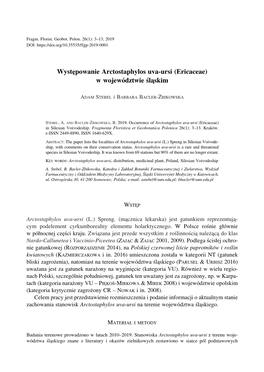 Występowanie Arctostaphylos Uva-Ursi (Ericaceae) W Województwie Śląskim