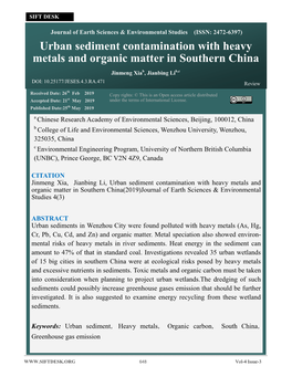 Urban Sediment Contamination with Heavy Metals and Organic Matter in Southern China