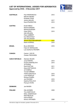 LIST of INTERNATIONAL JUDGES for AEROBATICS Approved by CIVA – 5 November 2017