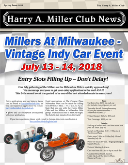 Harry A. Miller Club News