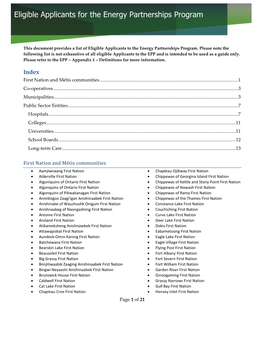 Eligible Applicants for the Energy Partnerships Program