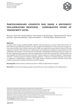 Aortocoronary Conduits May Show a Different Inflammatory Response - Comparative Study at Transcript Level