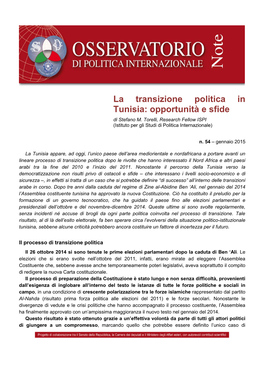 N. 54 La Transizione Politica in Tunisia: Opportunità E Sfide