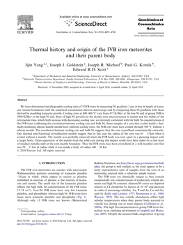 Thermal History and Origin of the IVB Iron Meteorites and Their Parent Body
