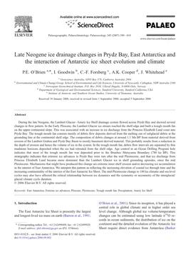 Late Neogene Ice Drainage Changes in Prydz Bay, East Antarctica and the Interaction of Antarctic Ice Sheet Evolution and Climate ⁎ P.E