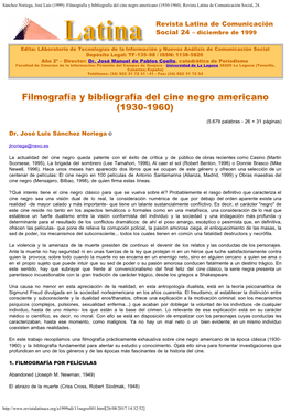 Filmografía Y Bibliografía Del Cine Negro Americano (1930-1960)