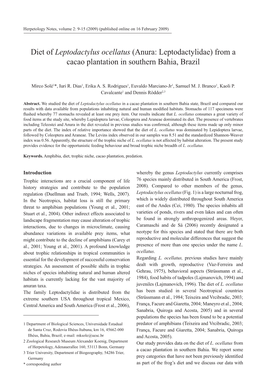 Diet of Leptodactylus Ocellatus (Anura: Leptodactylidae) from a Cacao Plantation in Southern Bahia, Brazil