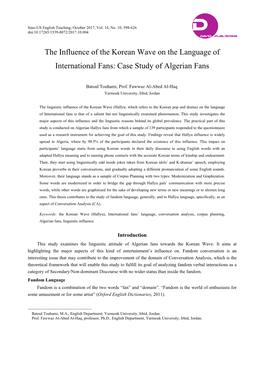 The Influence of the Korean Wave on the Language of International Fans: Case Study of Algerian Fans