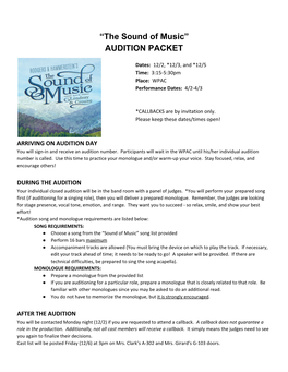 The Sound of Music” AUDITION PACKET