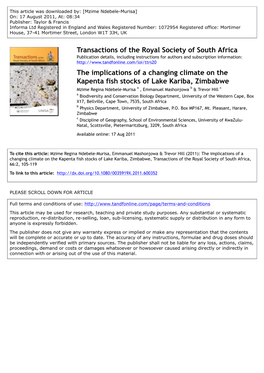 The Implications of a Changing Climate on the Kapenta Fish Stocks of Lake Kariba, Zimbabwe