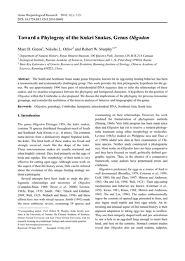 Toward a Phylogeny of the Kukri Snakes, Genus Oligodon