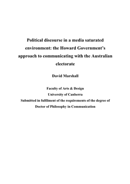 Political Discourse in a Media Saturated Environment: the Howard Government’S Approach to Communicating with the Australian