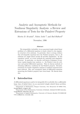 Analytic and Asymptotic Methods for Nonlinear Singularity Analysis: a Review and Extensions of Tests for the Painlev´E Property