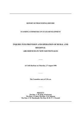 Inquiry Into Provision and Operation of Rural and Regional Air Services in New South Wales