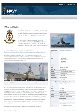 HMAS Sydney (V) Ship Datasheet