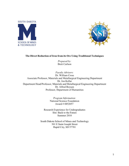 The Direct Reduction of Iron from Its Ore Using Traditional Techniques