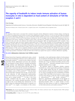 The Capacity of Foodstuffs to Induce Innate Immune Activation of Human Monocytes in Vitro Is Dependent on Food Content of Stimulants of Toll-Like Receptors 2 and 4