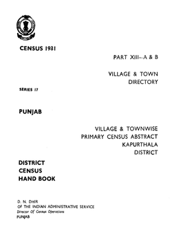 Village & Townwise Primary Census Abstract, Kapurthala, Part XIII-A & B