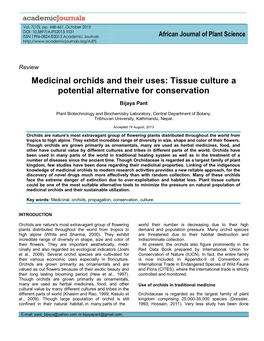 Medicinal Orchids and Their Uses: Tissue Culture a Potential Alternative for Conservation