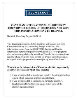 Canadian International Charities by Country Or Region of Operation and Why This Information May Be Helpful